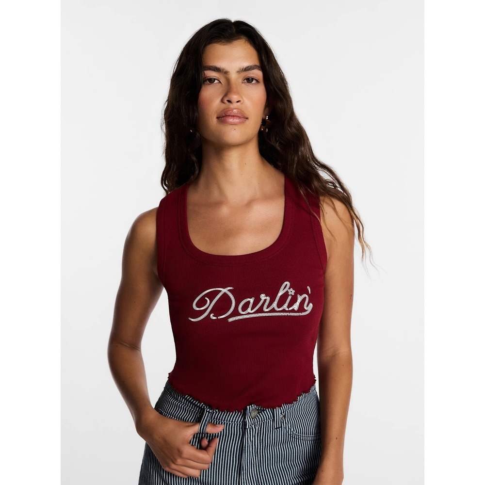 Lee Womens Kacey Musgraves Darlin Ribbed Tank Red Size XS Lettuce Hem NWT